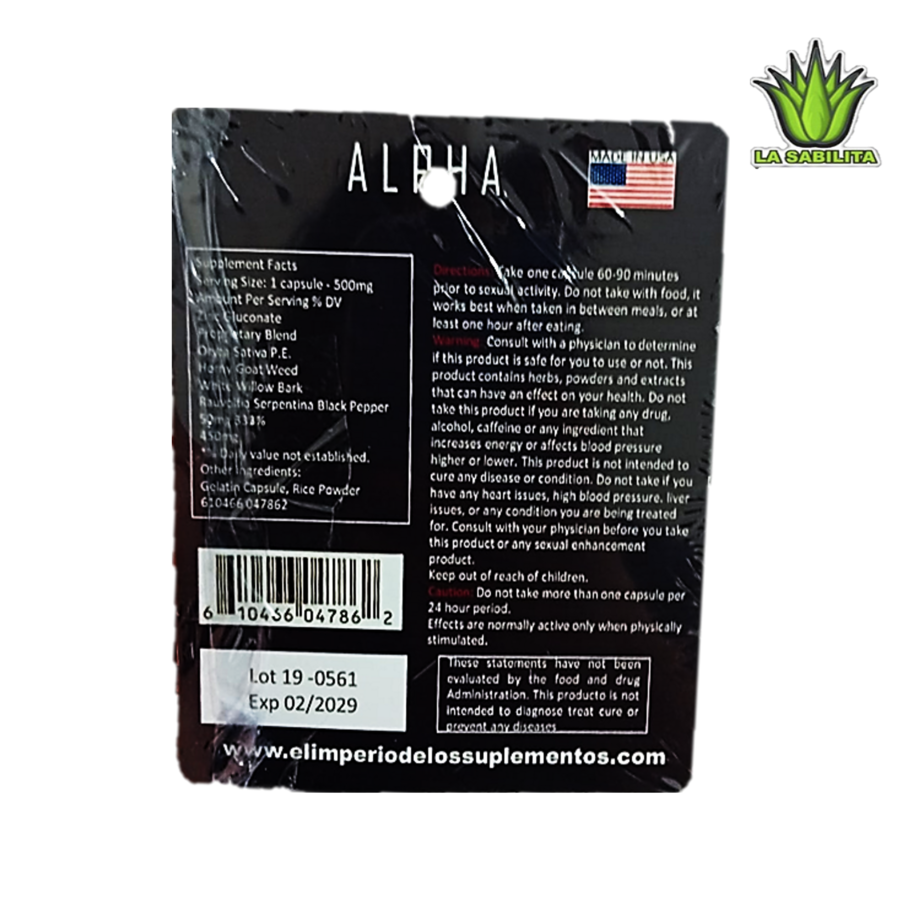 Alpha 1 cápsula Vigorizante Masculino Sexual Energizante Larga Duración + 7 días Alpha 1 cápsula Vigorizante Masculino Sexual Energizante Larga Duración + 7 días