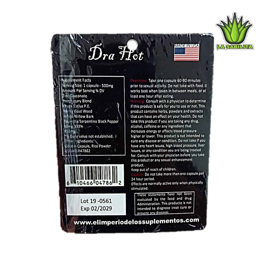 Dra Hot 1 capsula Vigorizante Masculino Sexual Energizante + 7 días Dra Hot 1 capsula Vigorizante Masculino Sexual Energizante + 7 días