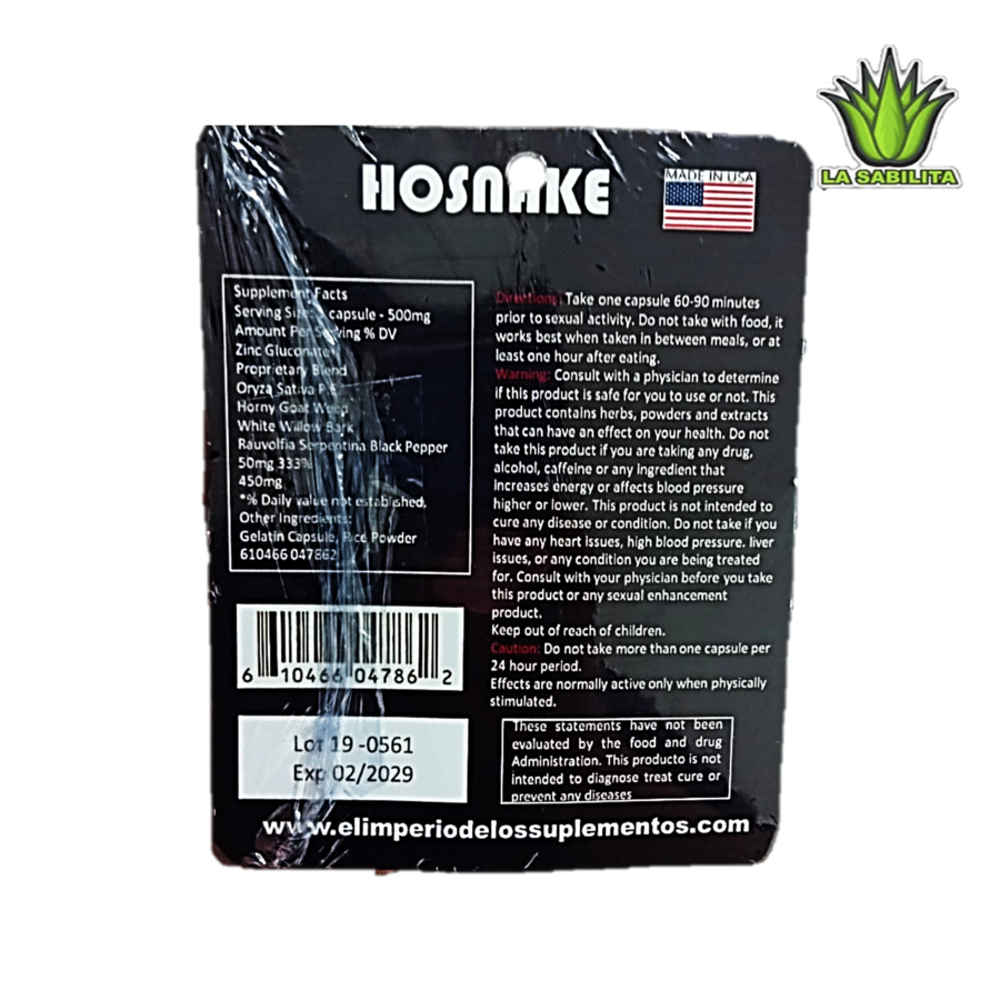 Hosnake 1 capsula Vigorizante Masculino Sexual Energizante + 7 días Hosnake 1 capsula Vigorizante Masculino Sexual Energizante + 7 días